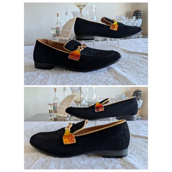Meijiana Luxury Velvet Horsebit Loafers Men 9 Black Gold Dress Slip On main image 5